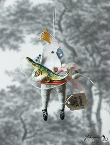 Spun Cotton Ornament Cockatoo with Alligator Pull Toy