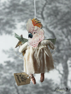 Spun Cotton Ornament Cockatoo Girl with Pelican Pull Toy