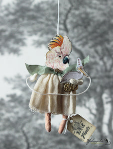 Spun Cotton Ornament Cockatoo Girl with Pelican Pull Toy