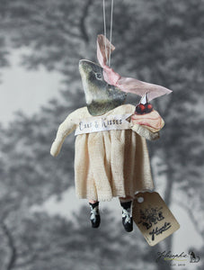 Spun Cotton Ornament Mouse Girl with Cake