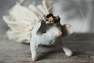 Spun Cotton Ornament Mouse with Crown and Tutu