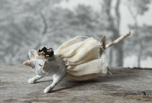 Spun Cotton Ornament Mouse with Crown and Tutu