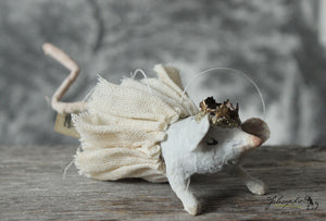 Spun Cotton Ornament Mouse with Crown and Tutu