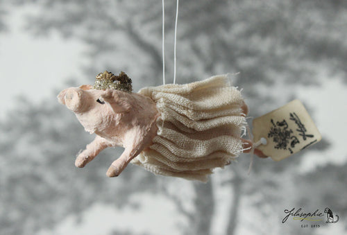 Spun Cotton Ornament Piglet with Crown and Tutu