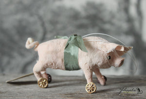 Spun Cotton Ornament Piglet on Wheels