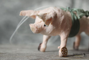 Spun Cotton Ornament Piglet on Wheels