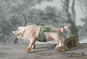 Spun Cotton Ornament Piglet on Wheels