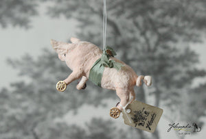 Spun Cotton Ornament Piglet on Wheels