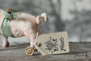 Spun Cotton Ornament Piglet on Wheels