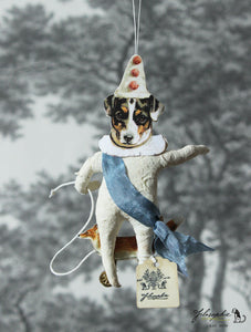 Spun Cotton Ornament Terrier with Fox Pull Toy