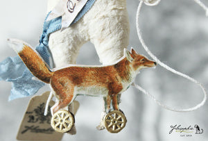 Spun Cotton Ornament Terrier with Fox Pull Toy