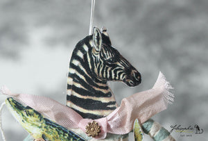 Spun Cotton Ornament Zebra with Alligator Pull Toy