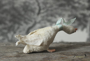Spun Cotton Standing Figurine Cackling Goose with Mint  Ribbon