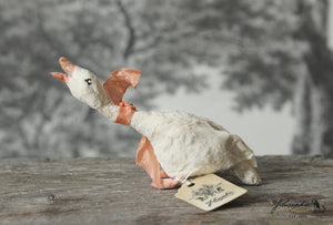 Spun Cotton Standing Figurine Cackling Goose with Peach  Ribbon
