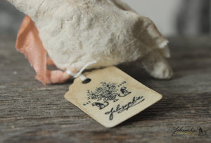 Spun Cotton Standing Figurine Cackling Goose with Peach  Ribbon