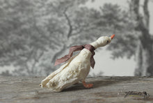 Laden Sie das Bild in den Galerie-Viewer, Spun Cotton Standing Figurine Curious Goose with Taupe  Ribbon