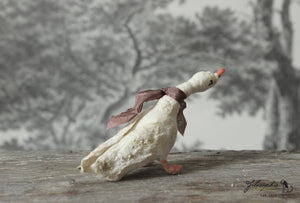 Spun Cotton Standing Figurine Curious Goose with Taupe  Ribbon