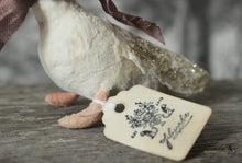 Laden Sie das Bild in den Galerie-Viewer, Spun Cotton Standing Figurine Curious Goose with Taupe  Ribbon