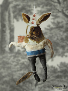 Spun Cotton Ornament Brown Rabbit with Partyhat