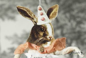 Spun Cotton Ornament Brown Rabbit with Partyhat