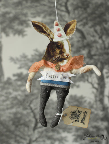 Spun Cotton Ornament Brown Rabbit with Partyhat