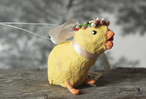 Spun Cotton Ornament Easter Chick with Flower Crown