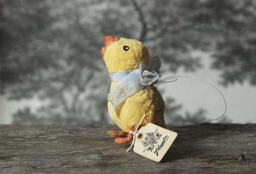 Spun Cotton Ornament Easter Chick with Blue Ribbon