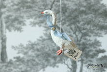Laden Sie das Bild in den Galerie-Viewer, Spun Cotton Ornament Goose with Blue Ribbon