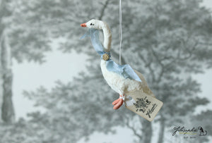Spun Cotton Ornament Goose with Blue Ribbon
