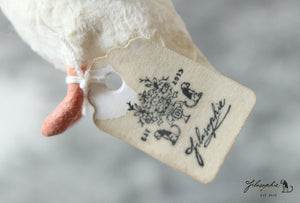 Spun Cotton Ornament Goose with Blue Ribbon