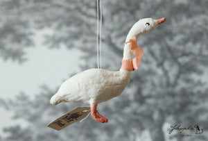 Spun Cotton Ornament Goose with Peach Ribbon