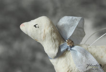Laden Sie das Bild in den Galerie-Viewer, Spun Cotton Ornament Easter Lamb with Blue Ribbon