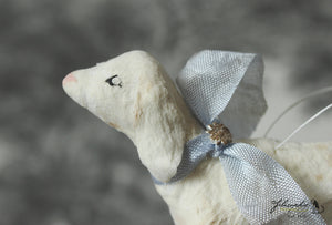 Spun Cotton Ornament Easter Lamb with Blue Ribbon