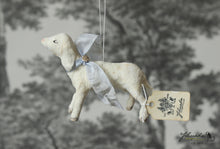 Laden Sie das Bild in den Galerie-Viewer, Spun Cotton Ornament Easter Lamb with Blue Ribbon