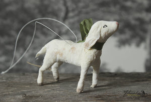 Spun Cotton Ornament Easter Lamb with Green Ribbon