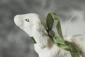 Spun Cotton Ornament Easter Lamb with Green Ribbon