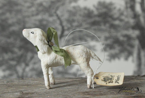 Spun Cotton Ornament Easter Lamb with Green Ribbon