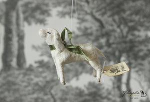 Spun Cotton Ornament Easter Lamb with Green Ribbon