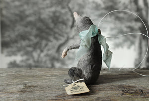 Spun Cotton Ornament Mole with Mint Ribbon