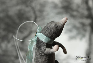 Spun Cotton Ornament Mole with Mint Ribbon