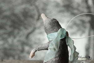 Spun Cotton Ornament Mole with Mint Ribbon