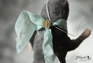 Spun Cotton Ornament Mole with Mint Ribbon