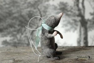 Spun Cotton Ornament Mole with Mint Ribbon