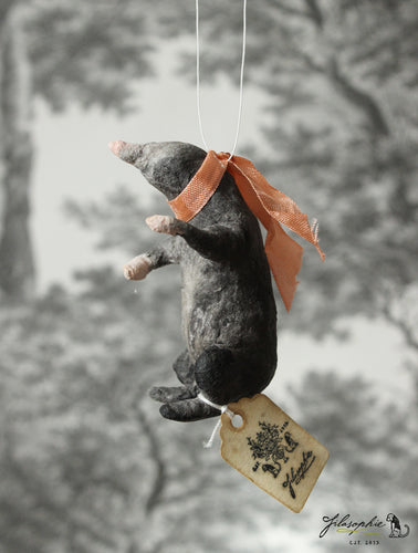 Spun Cotton Ornament Mole with Peach Ribbon