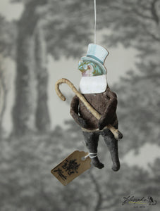 Spun Cotton Ornament Songbird Robin Gentleman with Cane