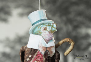 Spun Cotton Ornament Songbird Robin Gentleman with Cane