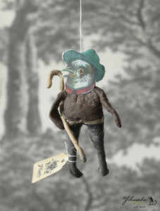 Spun Cotton Ornament Songbird Wanderer with Cane