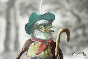 Spun Cotton Ornament Songbird Wanderer with Cane