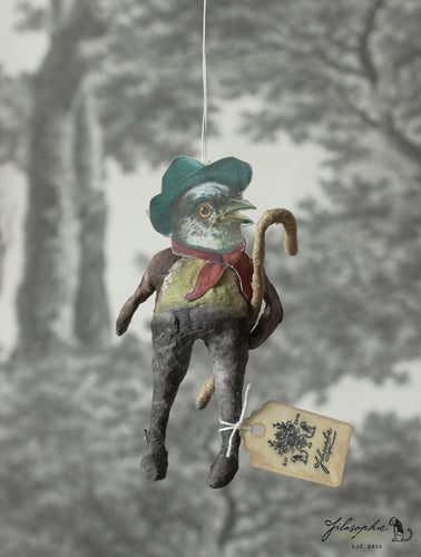 Spun Cotton Ornament Songbird Wanderer with Cane