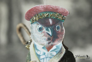 Spun Cotton Ornament Songbird Gentleman with Umbrella